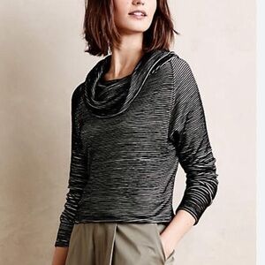 Dolan Left Coast Collection | Black & White Striped Cowl Neck Textured Pullover